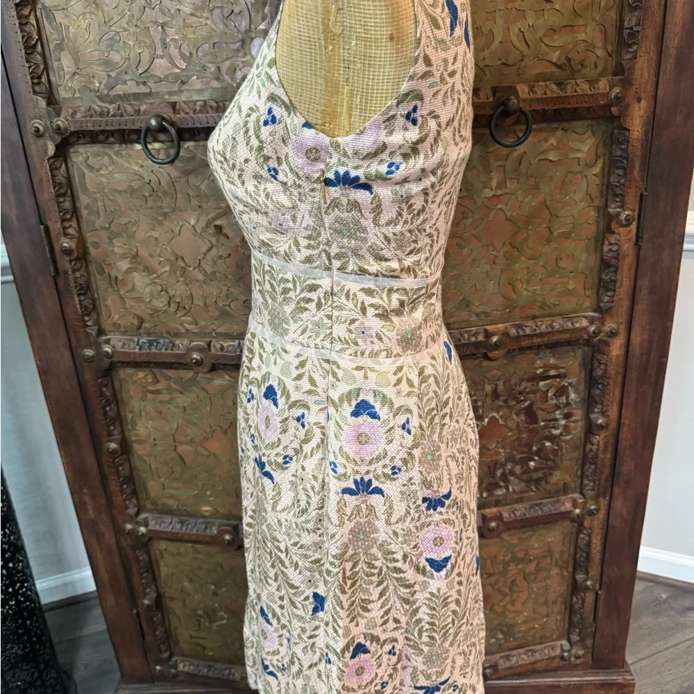 Tory Burch Cream Midi Dress with Blue and Pink Floral Embroidery 4 - Picture 2 of 11